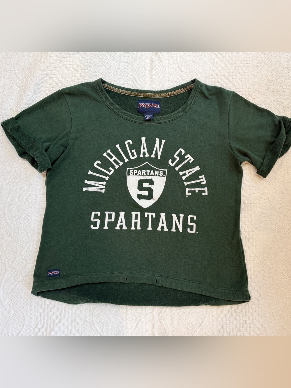 Michigan State Spartans Jansport Cropped Tee Shirt Women’s Size Medium M Green